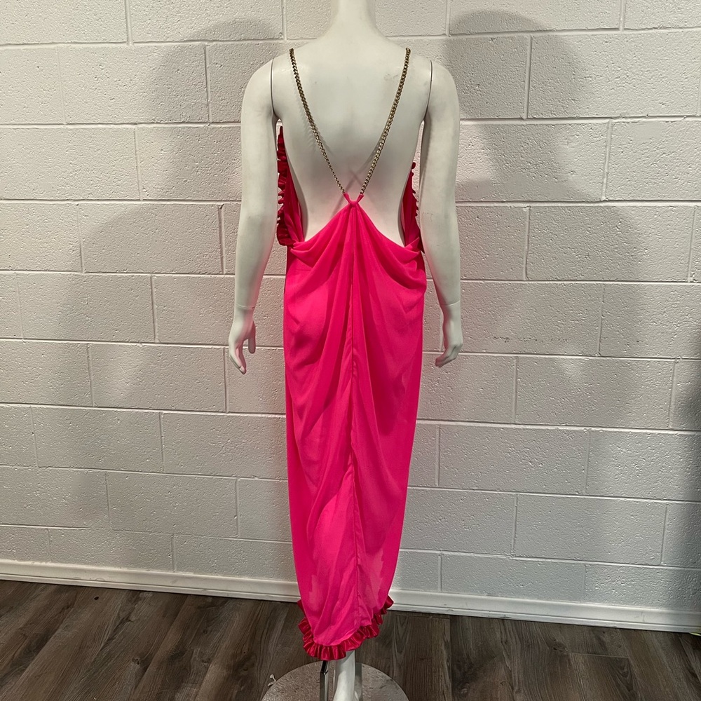 Coachella vibes hot pink dress with golden chain